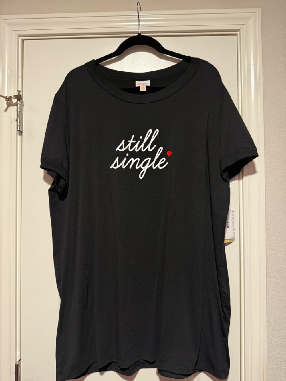 LuLaRoe Black Tee "still single" with Red Heart